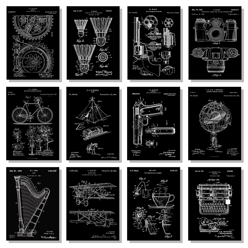 Sports Equipment Drawing - Patent Black And White poster Vintage