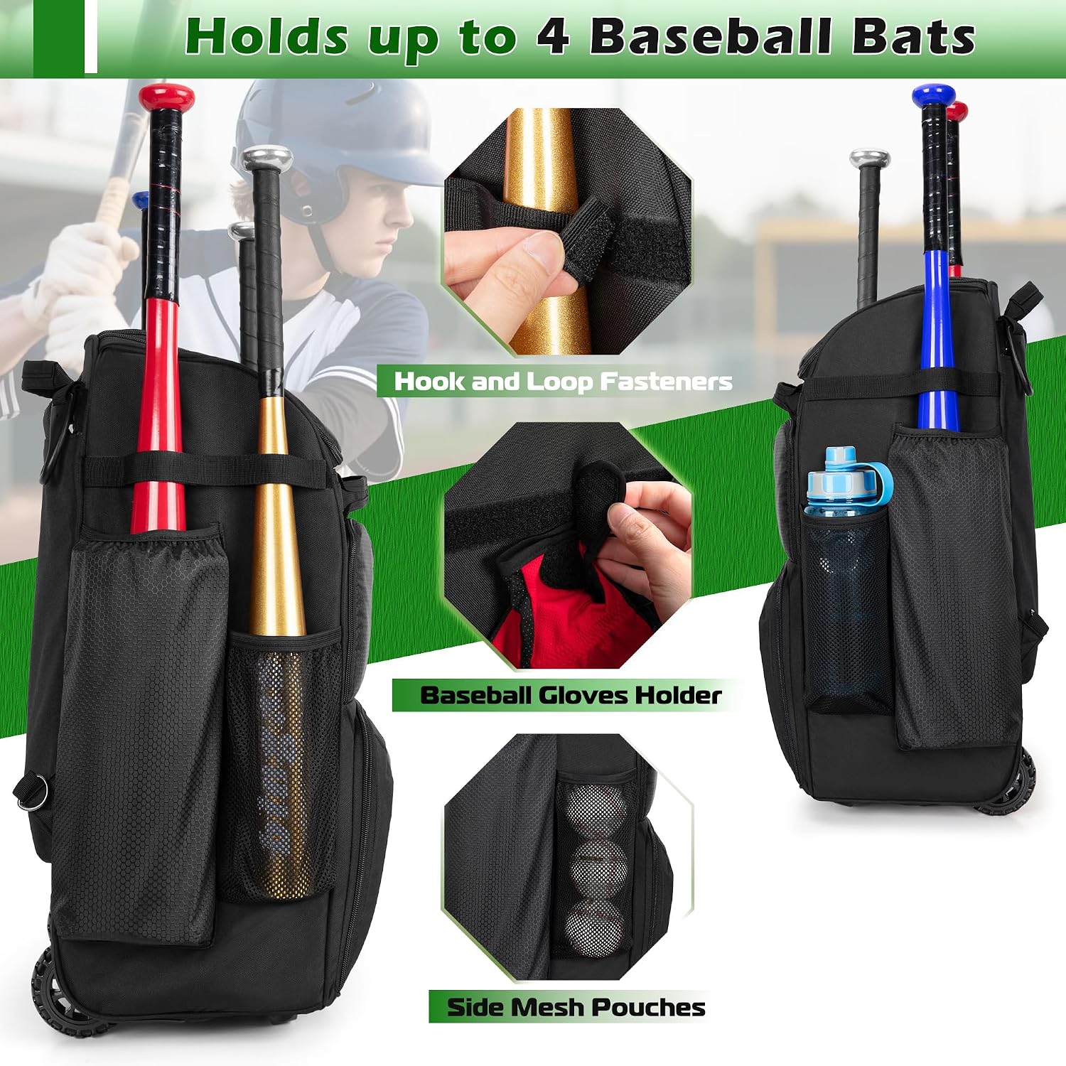 Rolling Baseball Backpack With - Sports Equipment Bat review and price
