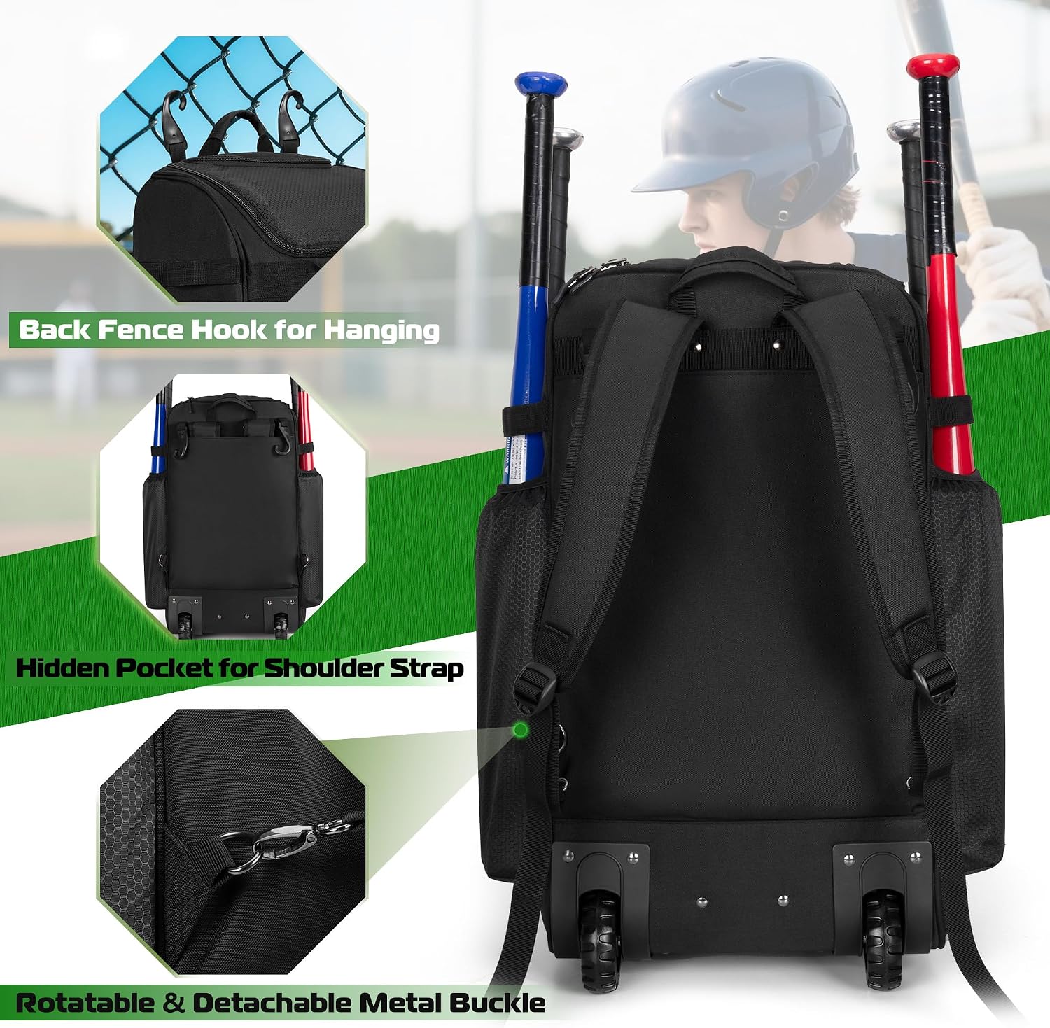 Rolling Baseball Backpack With - Sports Equipment Bat review and price